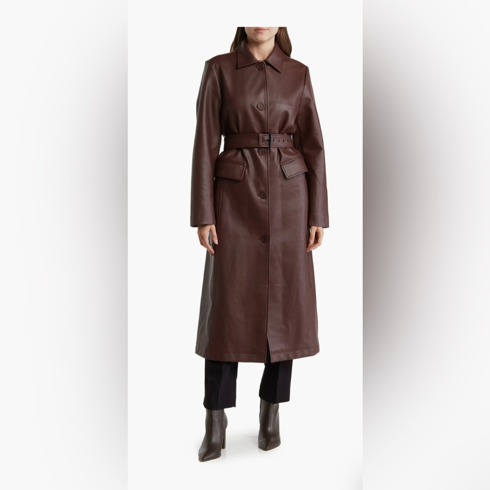 Faux Leather Trench Coat